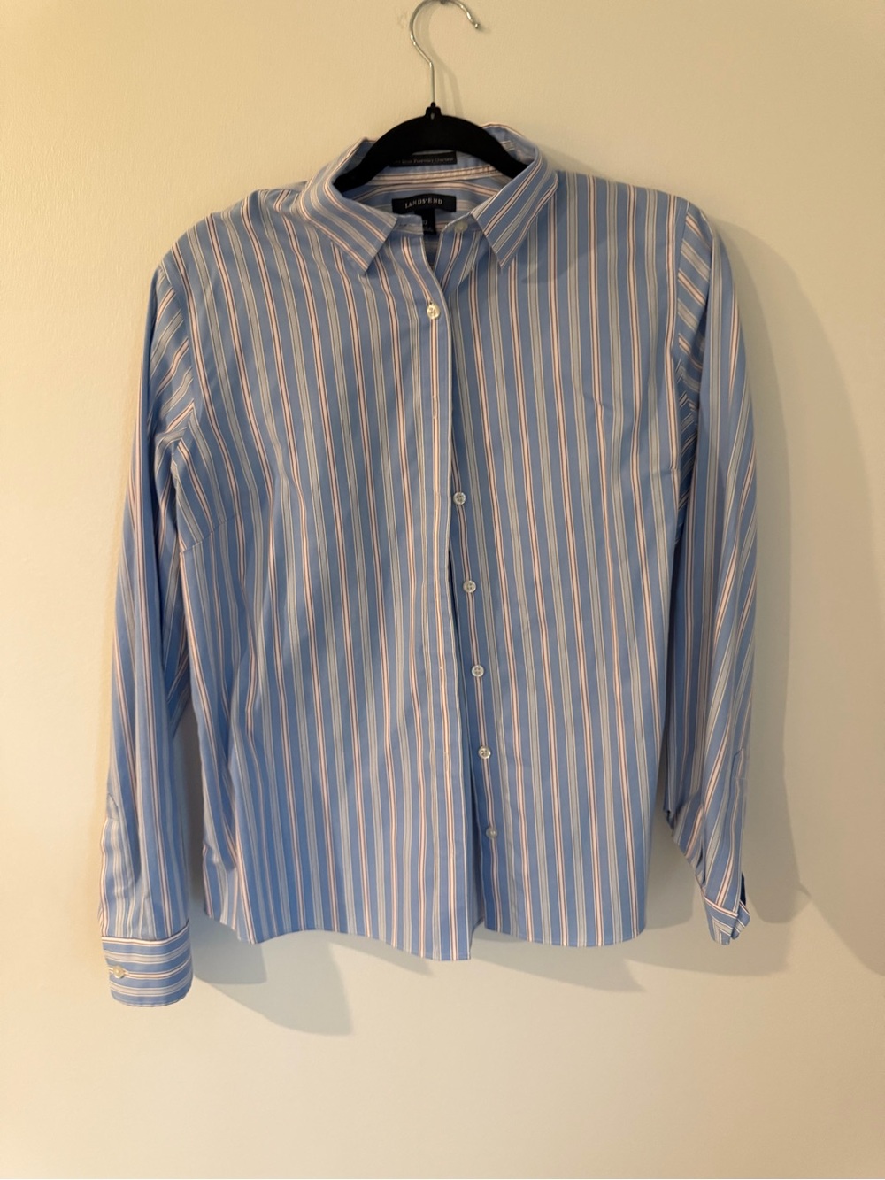 Lands' End Light Blue and White Multi-Stripe Dress Shirt